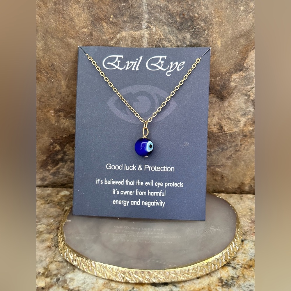 Gold Evil Eye Good Luck Bead Necklace
